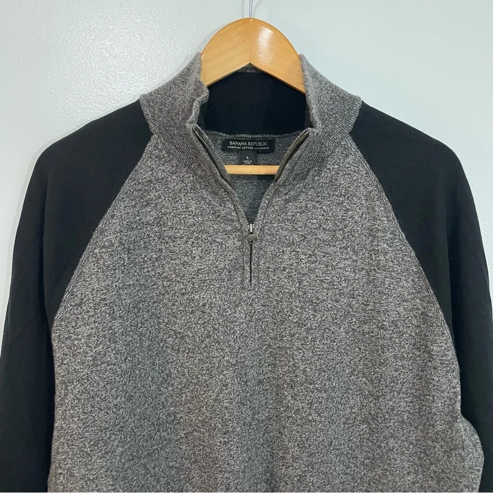 Banana Republic Gray and Black Cashmere Blend Quarter-Zip Sweater Size L
